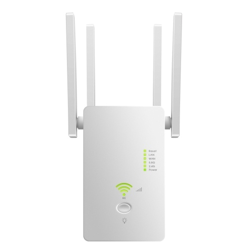 Extensor / repetidor / enrutador de rango WiFi AC1200Mbps 802.11n repetidor WiFi inalámbrico 2,4 GHz / 5,8 GHz con cuatro antenas enchufe europeo blanco