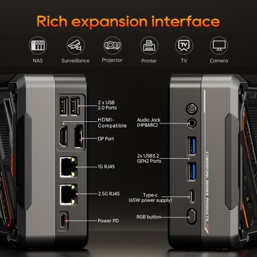 Mini PC Windows 11PRO 32G DRR5 RAM 1T SSD Mini Desktop Computer AMD Ryzen7 5700U Processor 8 Cores 16 Threads RGB Lighting WIFI6 BT5.2 Support 4K Triple Screen Display for Office, Conference, Movie, Games 