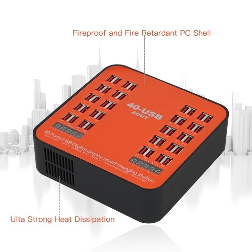 

200W 40-Port USB Wall Charger Dual Digital Display Smart Charging Station with Foldable Plug for iPhone 7S/6S/5S/4S, for iPad PDA, for SamsungP1000 Perfect for Factory or Public Place Mobile Phone Tablet Centralized Charging Station