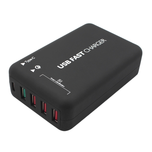 

Портативное 30W 5-портовое USB-зарядное устройство USB Type-C Быстрое зарядное устройство QC3.0 со Smart IC Tech US Plug Black