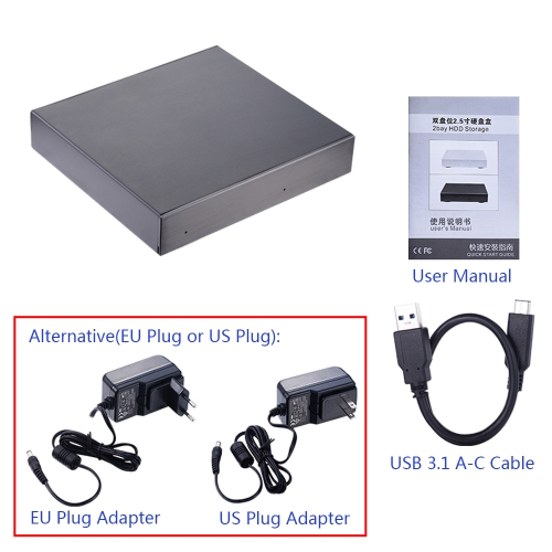 

Dual Bay 2.5" SATA HDD/SSD Enclosure HDD Storage Case USB3.1 Type-c to SATA3 Hard Disk Drive Box External Enclosure Built-in Cooli