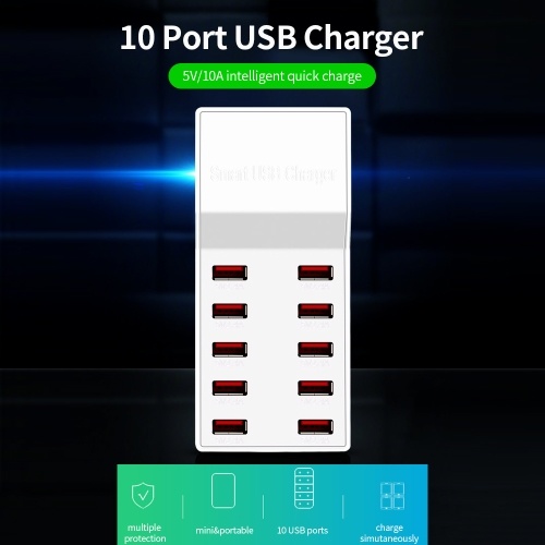 

WLX-T8 10 Port USB Charger 50W Quick Charging Intelligent Portable Charger for Mobile Phone/Tablet EU Plug