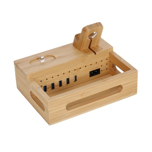 

3-in-1 Bamboo Desktop Storage Bracket Mobile Phone Tablet Charging Station for Phone iPad Apple Watch Airpods EU Plug