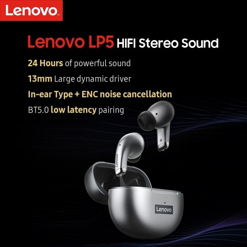 

2 Pcs Lenovo LP5 Wireless Earphone In-ear Headset with Mic White