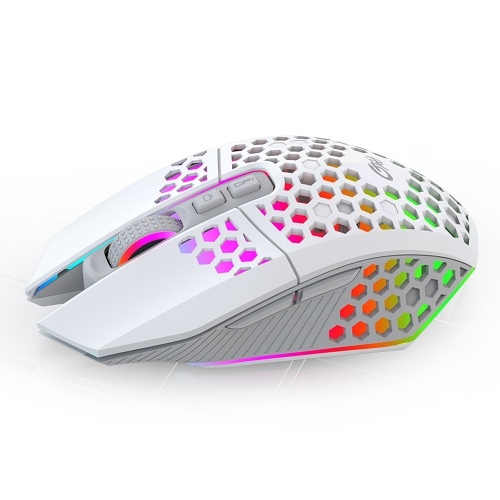 Wireless Gaming Mouse Rechargeable USB Mouse with 8 keys Back-to-desktop Button 3 Adjustable DPI Levels 4 Lighting Modes White