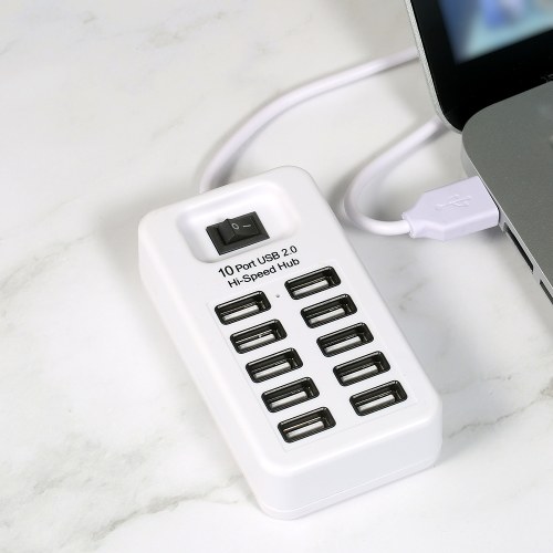 

10 Port USB 2.0 Hi-speed Hub Simultaneous Use Fast Transfer of Large Files 480Mbps Transmission Speed One-key Control White