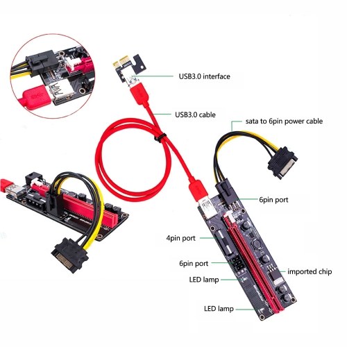 

PCI-E Riser Board VER009 1X to 16X GPU Adapter PCI-e Video Card GPU Extender USB 3.0