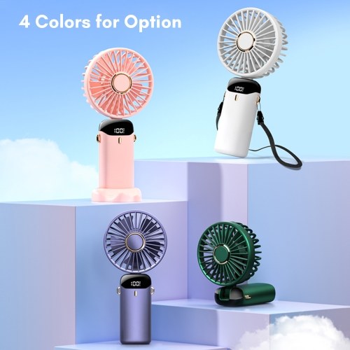 

Mini Portable Fan Handheld Fan Rechargeable Small Desk Fan 5 Speeds 90° Foldable Battery Operated Fan with Lanyard for Home Office Travel Use