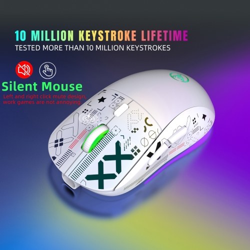 hxsj T90 2.4G Wireless Mechanical Mouse RGB Gaming Mouse Ergonomic Design 10 Million Keystroke Lifetime 3600DPI 11 RGB Lighting Modes 