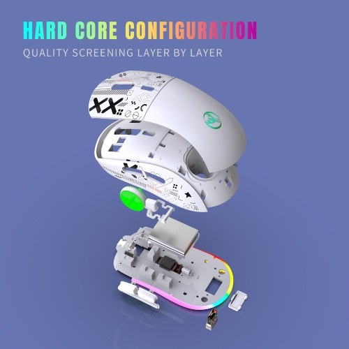 

hxsj T90 2.4G Беспроводная механическая мышь Игровая мышь с RGB-подсветкой Эргономичный дизайн Срок службы 10 миллионов нажатий клавиш 3600 точек на дюйм 11 режимов освещения RGB