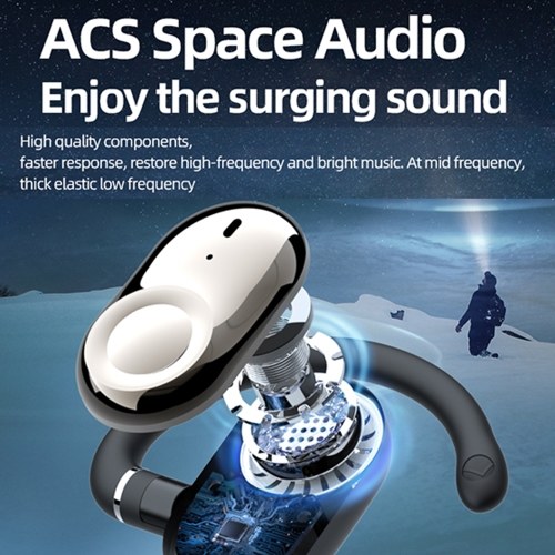 Wireless Earbuds ACS Stereo Sound BT5.4 Earphone Waterproof Ergonomic Design Open On-Ear Sports Earbuds Intelligent Touch Control 20H Long Endurance Suitable for All Ear Types 