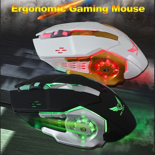 

KINGANGJIA Ergonomic Gaming Mouse Precision Optical Wired Mouse with 3200 Adjustable DPI 4 Color Lights for Computer Laptop Black with Silver