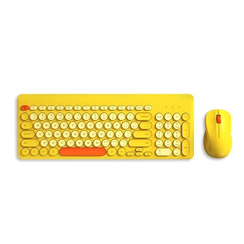 

BOW K221 2.4G Wireless Keyboard&Mouse Set 96 Key Round Keycaps Portable Ergonomic Keyboard for IOS/Windows Yellow