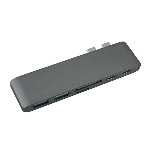 

6 in 1 Multiport USB C Hub Type-c Hub Adapter Card Reader & HUB with Micro SD/TF & SD Card Slot USB 3.0 USB-C Ports Plug and Play for 2016 MacBook Pro 13"/15"