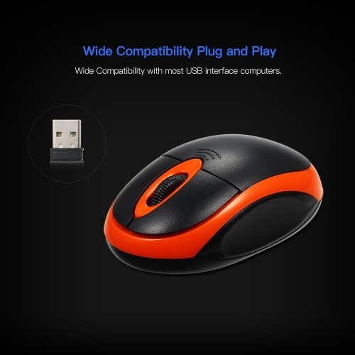 

2.4G Wireless Mouse 1600DPI Optical Mini Portable Mobile Mouse with USB Receiver 3 Buttons for PC Laptop Desktop Fit for Left/Right Hand (Black and Orange)