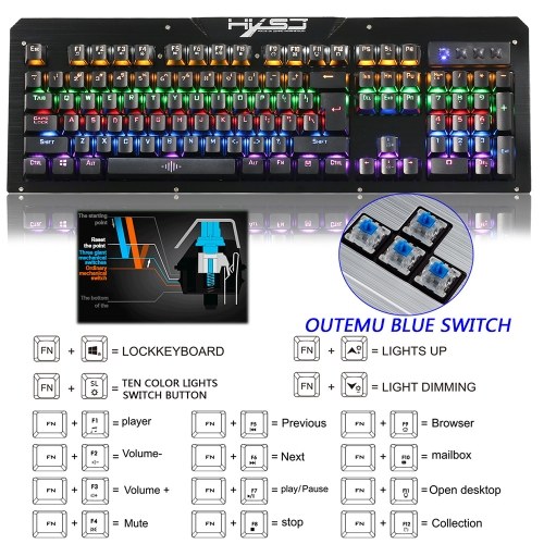 

HXSJ 2600 Gaming Keyboard Wired Mechanical Keyboard with 10 Kinds of Light Effect 104 keys