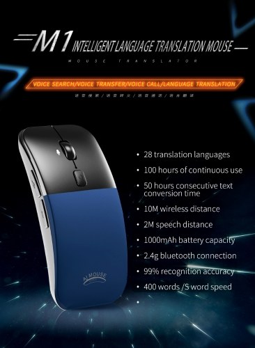 BM01 AI Mouse vocale internazionale Mouse di traduzione wireless Traduttore di più lingue Tipo di voce Ricerca vocale Grigio