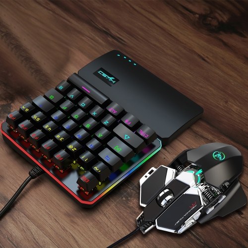 

HXSJ V200+J600 Combo J600 Wired Gaming Mouse 9-key Macro Programming Mice & V200 Blue Switch One-handed Mechanical Keyboard Set Black Keyboard + Grey Mouse