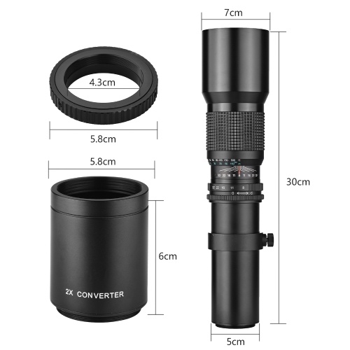 Andoer 500mm/ 1000mm f/8 High Power Camera Telephoto Lens Manual Focus with 2X Converter Lens Cover Lens Protector Carrying Bag for Scenery Photography Stage Shooting Sport Event Photography Replacement for Nikon D40 D40X D60 D90 D100 D200 D300 D500 D600  