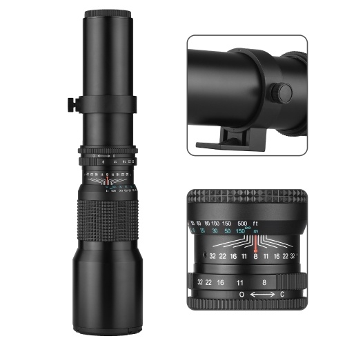 Andoer 500mm/ 1000mm f/8 High Power Camera Telephoto Lens Manual Focus with 2X Converter Lens Cover Lens Protector Carrying Bag for Scenery Photography Stage Shooting Sport Event Photography Replacement for Nikon D40 D40X D60 D90 D100 D200 D300 D500 D600  
