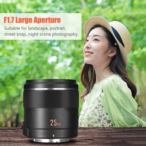 YONGNUO YN25mm F1.7M Camera Prime Lens Auto/ Manual Focus Large Aperture Micro 4/3 Mount Replacement for Panasonic G100/GH5/G9/G95/G85/GX9/GX85/GF10/GF9 for Olympus E-M5 II III/ E-M10 III IV/ PEN-F/ E-PL9/ E-PL10 Cameras 