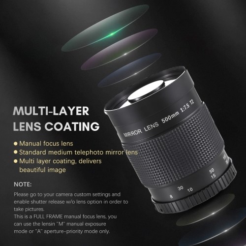 500mm F/7.5 Telephoto Reflex Mirror Lens T-Mount Replacement for Canon Nikon Sony Fujifilm Olympus DSLR Cameras 