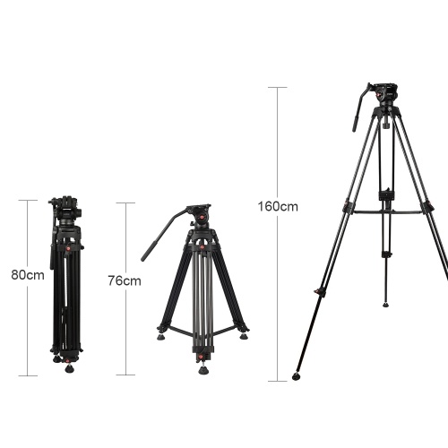 Andoer Professional Aluminum DSLR Camera Tripod Stand 1.6m/5.3ft 6KG Payload with 360° Panoramic Hydraulic Damping Head Universal 1/4 3/8 Interface for DSLR SLR Camera Photography