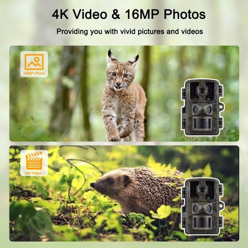4K Trail Camera 16MP Wildlife Scouting Camera Tracking Camera with 2.0 Inch TFT Color Screen 