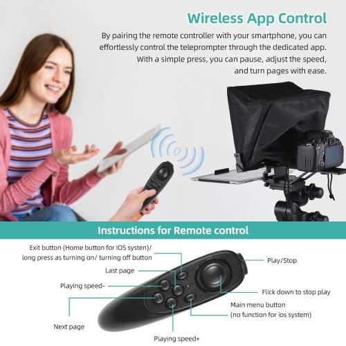 14-inche Universal Prompter with Dual Cold Shoe Mounts and 1/4in Threaded Hole with Remote Control and Carrying Case 