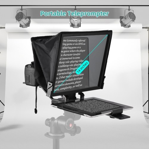 14-inche Universal Prompter with Dual Cold Shoe Mounts and 1/4in Threaded Hole with Remote Control and Carrying Case 