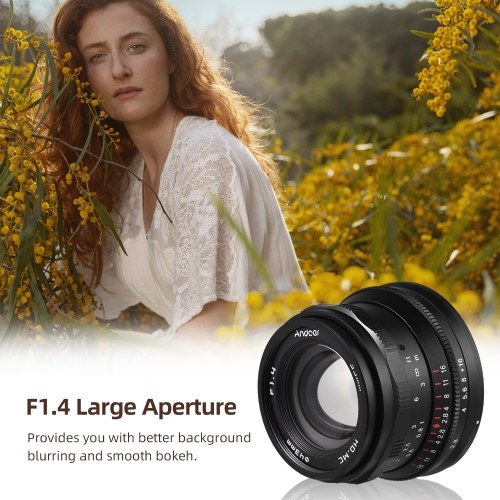 Andoer 35mm Fixed Focus Camera Lens Full Frame Camera Prime Lens F1.4 Large Aperture Manual Focus(E Mount) 