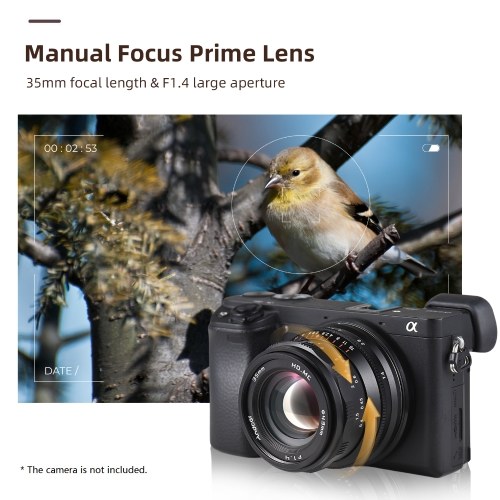 Andoer 35mm Fixed Focus Camera Lens Full Frame Camera Prime Lens F1.4 Large Aperture Manual Focus(E Mount) 