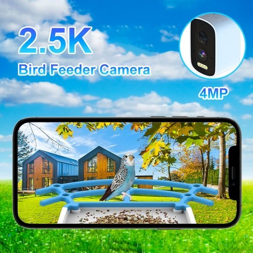 Smart Bird Feeder with 2.5K 4MP Camera 2L Capacity Bird Feeder for Outdoors with Solar Panel 