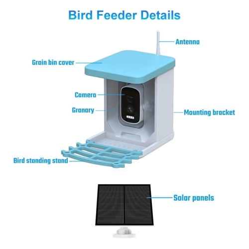 Smart Bird Feeder with 2.5K 4MP Camera 2L Capacity Bird Feeder for Outdoors with Solar Panel 