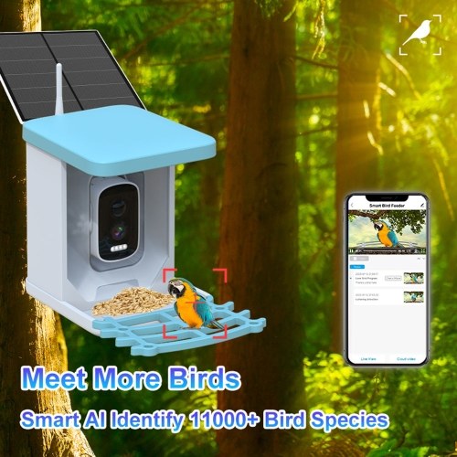 Smart Bird Feeder with 2.5K 4MP Camera 2L Capacity Bird Feeder for Outdoors with Solar Panel 