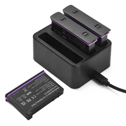 Panoramic Camera Battery and Charger Kit with 3-slot Battery Charger + 3pcs Batteries 3.85V 2500mAh + Type-C Charging Cable Replacement for Insta360 X4 