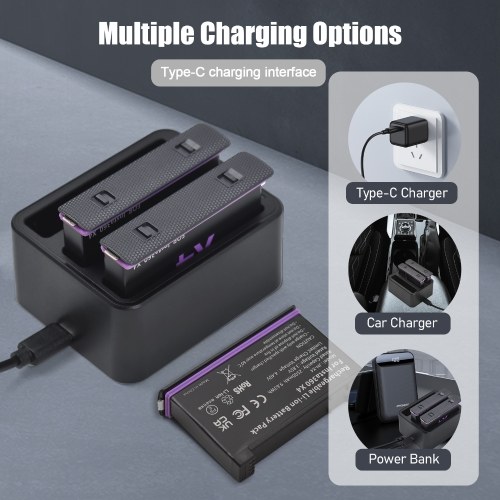 Panoramic Camera Battery and Charger Kit with 3-slot Battery Charger + 3pcs Batteries 3.85V 2500mAh + Type-C Charging Cable Replacement for Insta360 X4 
