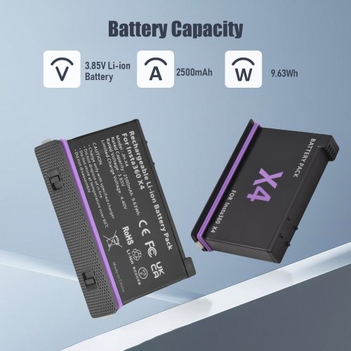 Panoramic Camera Battery and Charger Kit with 3-slot Battery Charger + 3pcs Batteries 3.85V 2500mAh + Type-C Charging Cable Replacement for Insta360 X4 