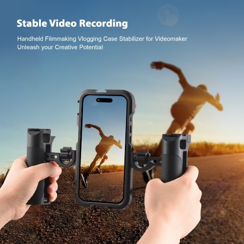 Tomtop Portable Phone Cage with Dual Handles Mobile Phone Video Rig Handheld Smartphone Stabilizer Several Cold Shoe Mounts Replacement for iPhone 15 Pro Max 