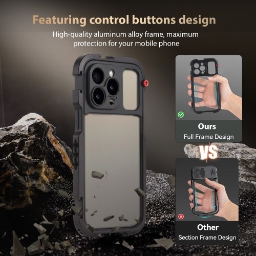 Tomtop Portable Phone Cage with Dual Handles Mobile Phone Video Rig Handheld Smartphone Stabilizer Several Cold Shoe Mounts Replacement for iPhone 15 Pro Max 