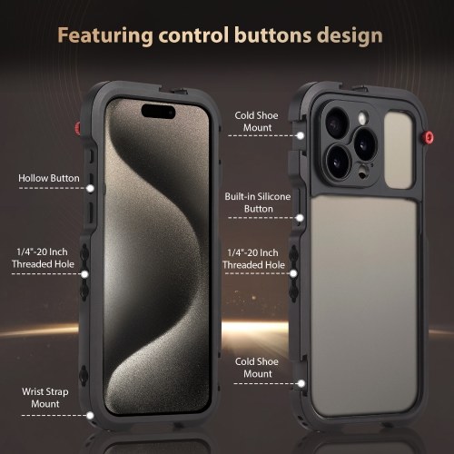Tomtop Portable Phone Cage with Dual Handles Mobile Phone Video Rig Handheld Smartphone Stabilizer Several Cold Shoe Mounts Replacement for iPhone 15 Pro Max 