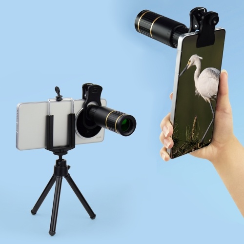 22X Phone Telephoto Lens Kit with Phone Holder Lens Clip Eyecap Cleaning Cloth Mini Tripod for Hiking Camping Wildlife Observation Moon Sports Game Concert Watching 