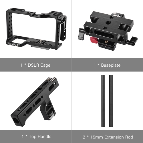 

Aluminum Alloy Camera Video Cage Rig Kit Stabilizer Film Movie Making W/ 15mm Rail Rods for Sony A6300 A6500 A6000 ILDC Mirrorless
