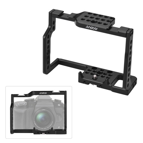 Andoer G85 Cage Caméra en alliage d'aluminium avec de nombreux trous de montage 1/4 "et 3/8" 2 Douille de chaussure froide pour Panasonic G85 / G80 ILDC Caméra pour monter Microphone Moniteur Vidéo Trépied léger