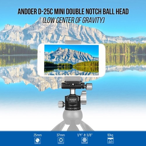 Andoer D-25C CNC Machining Aluminum Alloy Double Notch Ball Head Mini Ballhead Low Center of Gravity