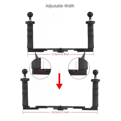 Aluminum Alloy Diving Handle Tray Bracket Dual Handheld Hand Grip Video Stabilizer Portable Balancer Holder with 1/4inch Screw & Ball Adapter for GoPro 6/5/4/3+/3 SJCAM SJ4000/5000/6000 Yi & Camera Camcorder LED Light