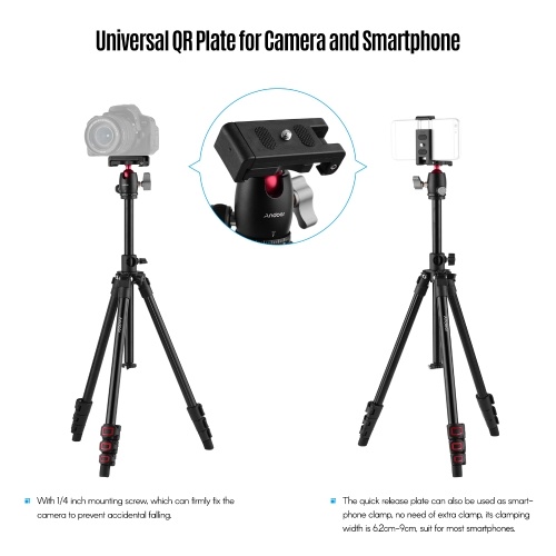 Andoer Q160H Portable Camera Tripod Horizontal Mount Professional Travel Tripod 