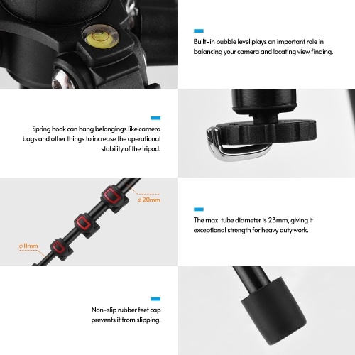 Andoer Q160H Portable Camera Tripod Horizontal Mount Professional Travel Tripod 