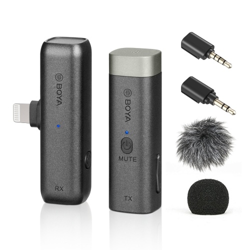 

BOYA BY-WM3D Mini 2.4G Wireless Microphone System Professional Lapel Microphone with 3.5mm TRS/TRRS Adapter Lightning Adapter