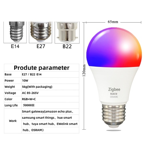 

WiFi Intelligent Light Bulb zigbee 3.0 RGBW 10W LEDs Dimmable Lamp
